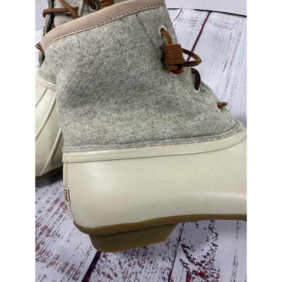 Sperry Saltwater Emboss Wool Duck Boots Women Size 12 Cream Waterproof Insulated - Picture 4 of 8